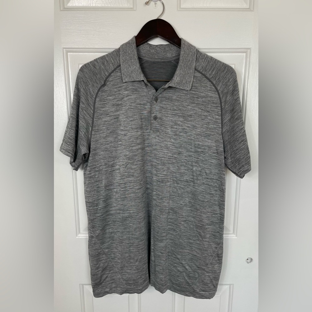 Lululemon Shirt Mens Large Gray Metal Vent Tech Polo‎ Short Sleeve Stretch